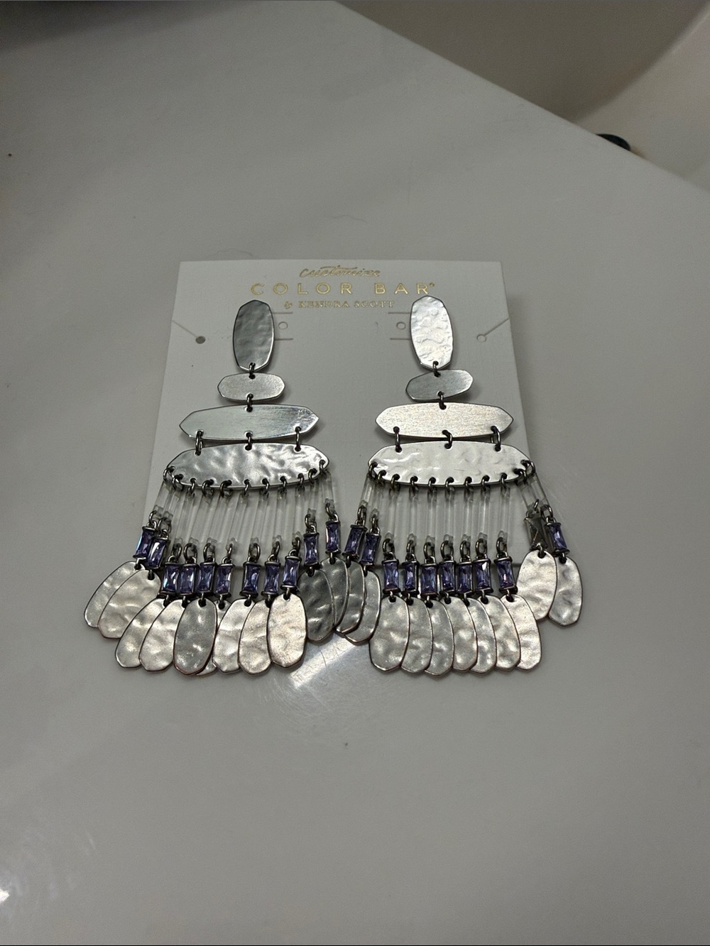 Kendra Scott Silver Earrings with Lavender Accents - Picture 2 of 2